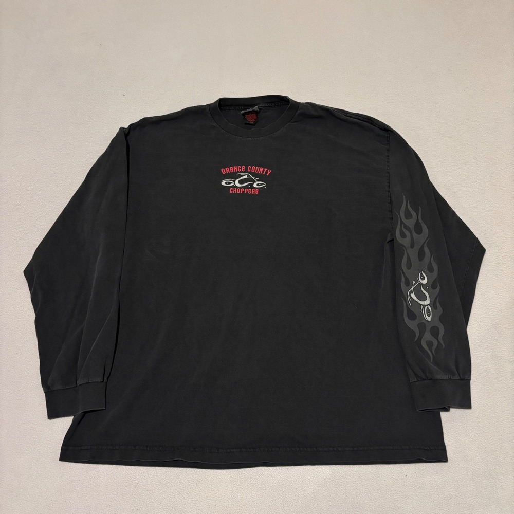 Orange County Choppers Mens Long Flame Sleeve T Shirt Black Graphic 2XL 2004 ODM